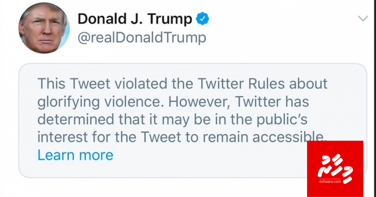 Massala hoonuvefai vanikoh Twitter in Trump ge tweet eh "foruvaifi"