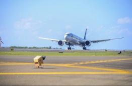 Grounded aeroplane at Ibrahim Nasir International Airport, which is located on Hulhule Island. PHOTO: MIHAARU