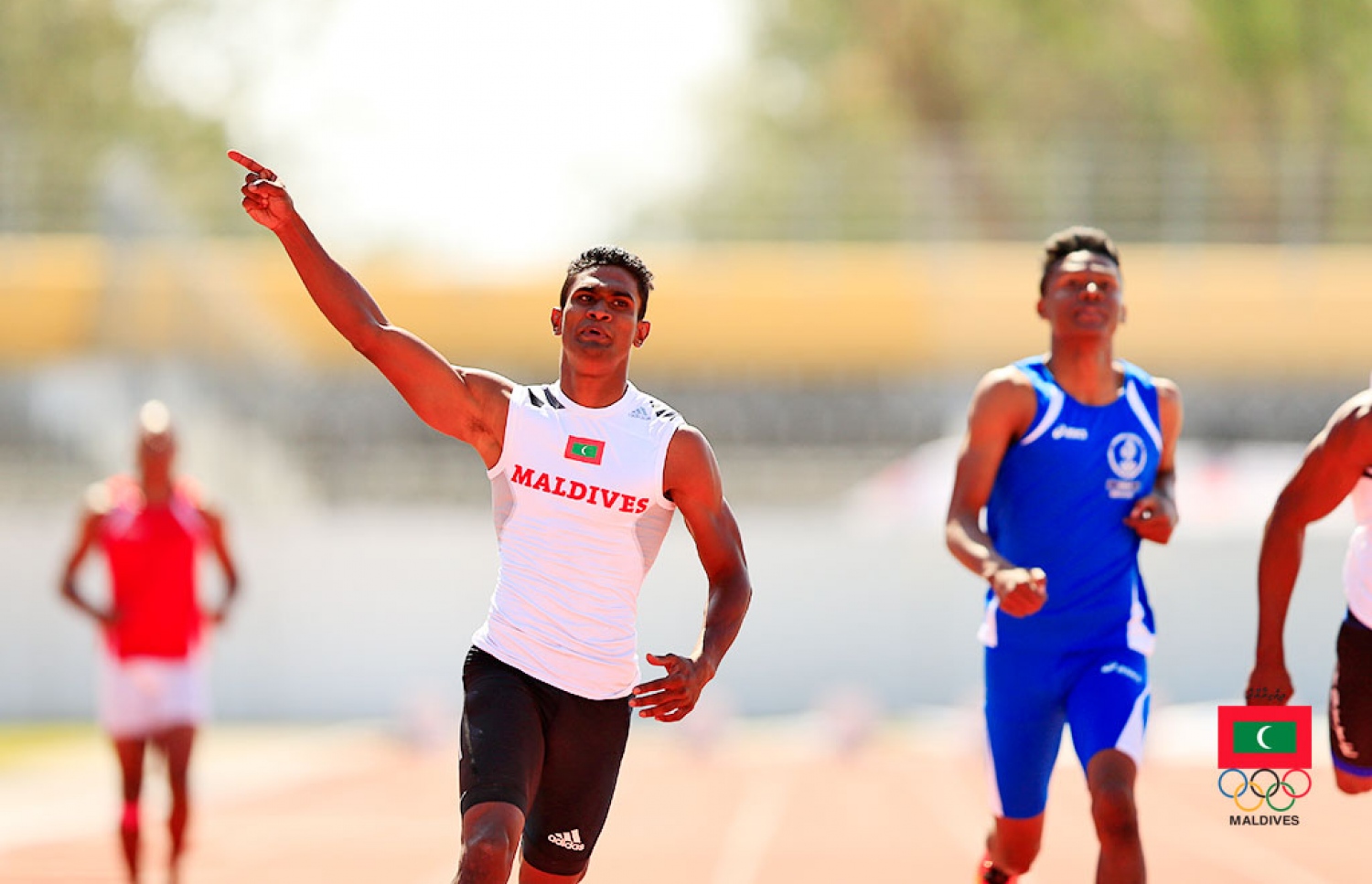 2015 ވަނަ އަހަރުގެ އިންޑިއަން އޯޝަން އައިލެންޑް ގޭމްސްގެ 100 މީޓަރު ދުވުމުގެ ރޭހުގެ ހީޓް ނިންމުމަށް ފަހު ސާއިދު އުފާފާޅުކުރަނީ: އޭނާ ރަން މެޑެއްޔެއް ހޯދައިދިން. --ފޮޓޯ: އެމްއޯސީ/ އިމޭޖަސް އެމްވީ