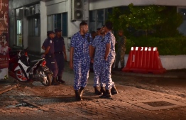 Police officers operating on the streets of Male'. PHOTO: MOHAMED SHARUHAAN/ MIHAARU