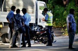 Police active in an earlier operation: One car fled the scene after an accident in Hulhumale yesterday
