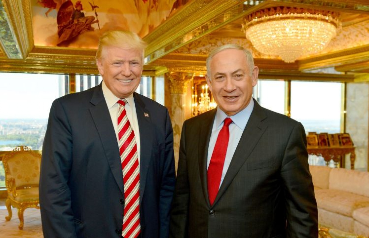 އެމެރިކާގެ އިންތިހާބީ ރައީސް ޑޮނަލްޑް ޓްރަމްޕް އާއި އިޒްރޭލުގެ ބޮޑުވަޒީރު ބެންޖަމިން ނަތަންޔާހޫ މިދިޔަ ސެޕްޓެމްބަރު މަހު ނިއުޔޯކްގައި ބައްދަލު ކުރައްވަނީ. --ފޮޓޯ ޖީޕީއޯ