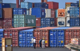 Containers at the Male' Commercial Harbour. PHOTO: NISHAN ALI/MIHAARU