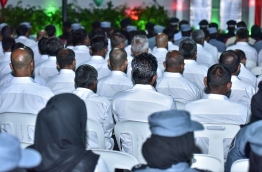 Inmates of Maafushi Prison attending the closing ceremony of a rehabilitation programme conducted by the state. President Ibrahim Mohamed Solih reduces the sentences of 105 inmates amidst the COVID-19 outbreak. PHOTO: MIHAARU