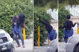 މަގުމަތީގައި ހުރެ އަންހެނަކު ނަށަމުންދިޔަ މަންޒަރު ފެންނަ ވީޑިއޯ އިން ނަގާފައިވާ ސްކްރީންޝޮޓްތަކެއް: ސޯޝަލް މީޑިއާގައި މި މީހާ އަށް އެތައް ބަޔަކު މަލާމާތްކުރަމުންދާ މައްސަލަ މިއަދު ވަރަށް ބޮޑު.