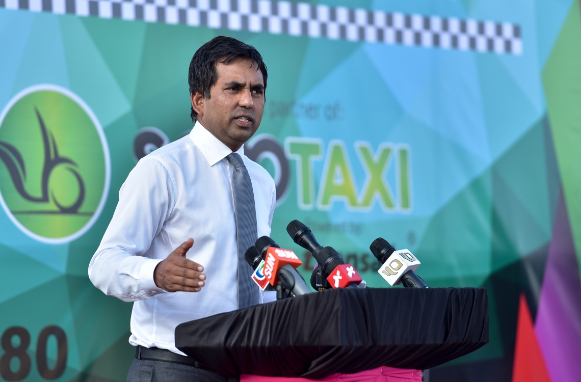 މާލެ: ޖެނުއަރީ 29، 2017: ސައިކަލު ޓެކްސީގެ ޚިދުމަތް ފެށުމުގެ ގޮތުން ބޭއްވި ރަސްމިއްޔާތުގައި އިކޮނޮމިކް މިނިސްޓަރު މުހައްމަދު ސައީދު ވާހަކަ ދައްކަވަނީ. --މިހާރު ފޮޓޯ/ނިޝާން އަލީ