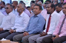 Former President Abdulla Yameen with then Housing Minister and current President Elect Dr Mohamed Muizzu.-- Photo: Mihaaru