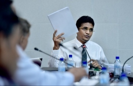 Ruling Progressive Party of Maldives (PPM) parliamentary group leader and Villimale MP Ahmed Nihan at a parliamentary committee meeting.