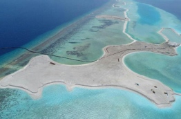 Aerial view of ongoing land reclamation at Emboodhoo Lagoon. FILE PHOTO/MIHAARU