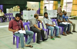 Electoral monitors at a polling station in the capital Male during the Local Council Election held May, 2017. PHOTO: MIHAARU