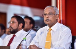 Ibrahim Mohamed Solih (Ibu) at a joint opposition press conference. PHOTO/ NISHAN ALI/ MIHAARU