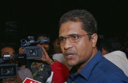 PPM Parliamentary Group leader and Villimale MP Ahmed Nihan speaking to the press. PHOTO: MIHAARU