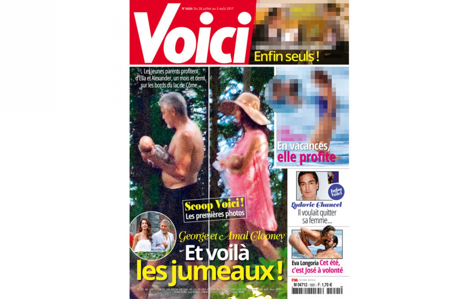 "ވޮއިސީ" ގެ ކަވަރުގައި ޖޯޖް އާއި އަމާލް ދެ ކުދިންނާ އެކު.