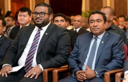 President Abdulla Yameen (R) pictured with his former Vice President Ahmed Adheeb. FILE PHOTO/MIHAARU