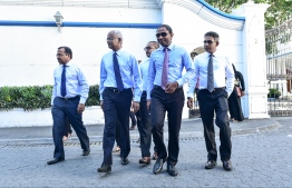 Opposition MPs pictured leaving the Supreme Court. PHOTO: HUSSAIN WAHEED/MIHAARU
