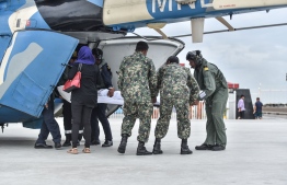 The helicopter operated by Indian soldiers in the Maldives-- Photo: Mihaaru
