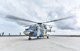 One of two helicopters donated by the government of India. PHOTO: HUSSAIN WAHEED / MIHAARU