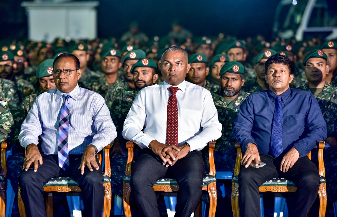 މާލެ: 3 ނޮވެމްބަރު 2017، ނަސްރުގެ ދުވަސް ފާހަގަކުރުމުގެގޮތުން އެމްއެންޑީއެފުން ކަޅުތުއްކަލާކޮށީގައި މިރޭ ބޭއްވި ޖަލްސާގެ ތެރެއިން--. ފޮޓޯ: ނިޝާން އަލީ/މިހާރު