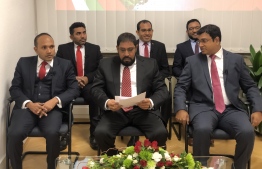 Senior members of Jumhooree Party, including deputy leader Ameen Ibrahim, and leader Qasim Ibrahim.