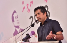 Former Economic Minister Mohamed Saeed speaks at a PPM gathering. FILE PHOTO: HUSSAIN WAHEED/MIHAARU
