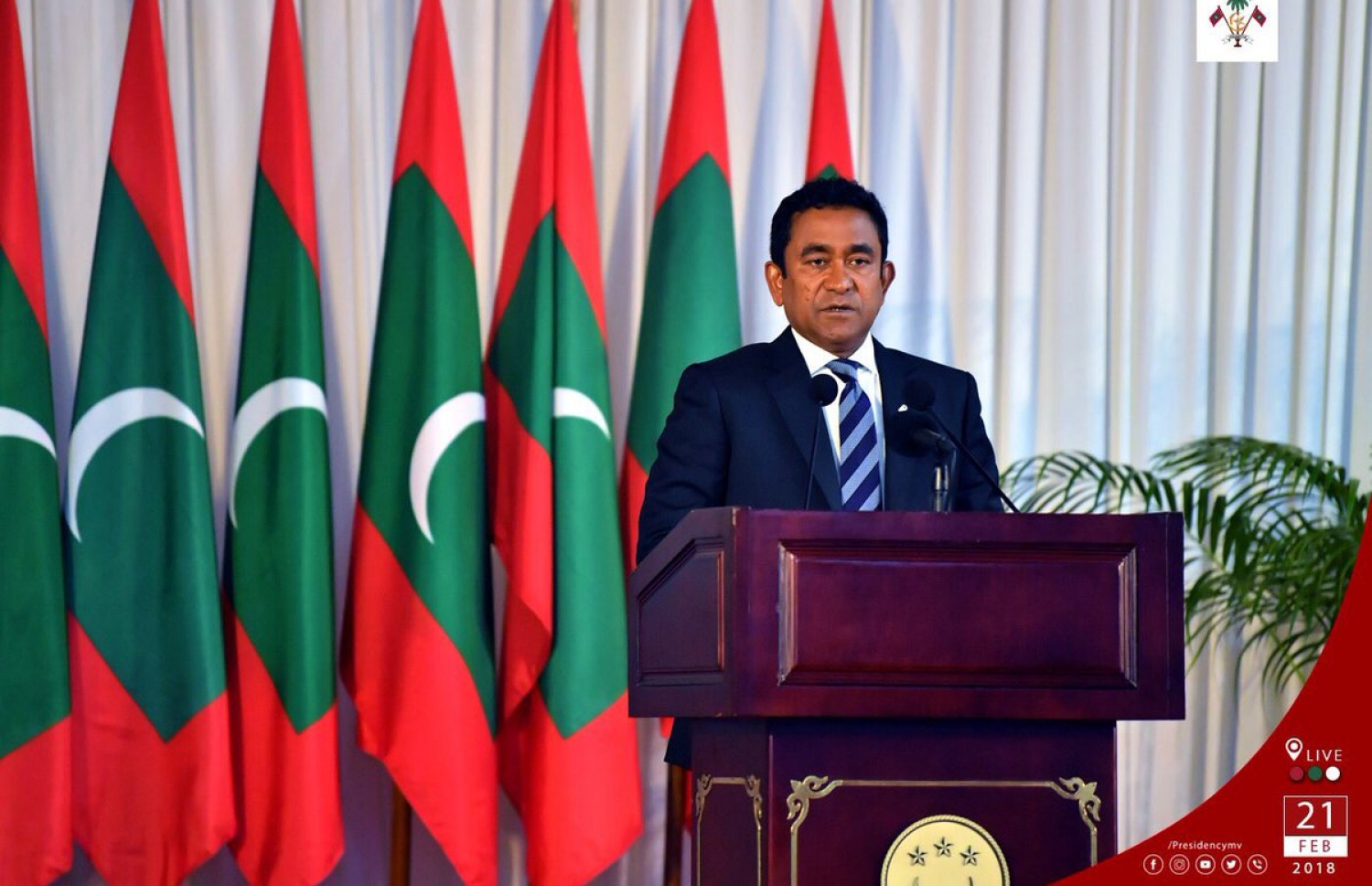 ރައީސް ޔާމީން، ރޭ ރިޔާސީ ބަޔާން އިއްވަވަނީ. ---ފޮޓޯ: ރައީސް އޮފީސް