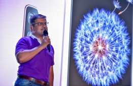 Ooredhoo Chief Executive Director speaking at the launch ceremony of SAMSUNG S9. PHOTO: NISHAN ALI/ MIHAARU