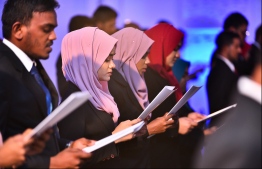 Lawyers during their oath taking ceremony. PHOTO: HUSSAIN WAHEED/MIHAARU