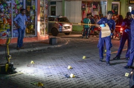 Police cordon off the area where a 14 year old was fatally stabbed in the capital Male. MIHAARU PHOTO/MOHAMED SHARUHAAN