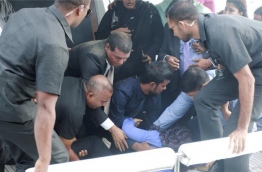Security officers tend to the wounded after an IED detonated aboard the presidential speedboat in September last year. PHOTO/PRESIDENT'S OFFICE