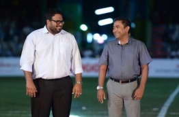 President Yameen (R) pictured with his then deputy Ahmed Adheeb during a ceremony. PHOTO/VNEWS