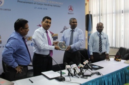 Maldives Ports Limited (MPL)’s CEO Abdulla Junaid (2ND R) signed the agreement with China’s SANY Heavy Industry Co., Ltd at a ceremony held at MPL. PHOTO/MPL