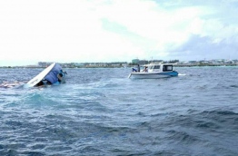 A capsized vessel near the capital Male. MIHAARU FILE PHOTO