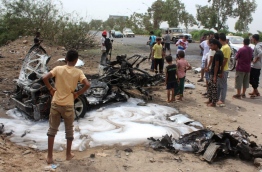 Aidarus al-Zubaidi, the governor of Aden, was in a vehicle in Aden's western Inmaa district when a car driven by a suicide bomber approached his convoy and exploded at its end wounding three of the governor's companions, a security official said, blaming Al-Qaeda. / AFP PHOTO / SALEH AL-OBEIDI