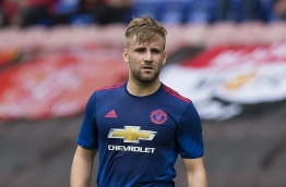 Manchester United's English defender Luke Shaw is pictured during the pre-season friendly football match between Wigan Athletic and Manchester United at the DW stadium in Wigan, northwest England, on July 16, 2016. JON SUPER / AFP