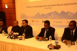 NCIT chief Mohamed Ashmalee (3rd R) speaks during a press conference on Sunday. PHOTO/NCIT