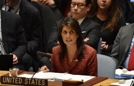 US ambassador to the United Nations, Nikki Haley speaks during a UN Security Council meeting, at United Nations Headquarters in New York, on April 10, 2018.
Russia on Tuesday vetoed a US-drafted United Nations Security Council resolution that would have set up an investigation into chemical weapons use in Syria following the alleged toxic gas attack in Douma. It was the 12th time that Russia has used its veto power at the council to block action targeting its Syrian ally.
 / AFP PHOTO / HECTOR RETAMAL