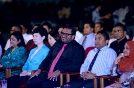 President Yameen (2nd R) pictured next to his then deputy Adheeb (3rd L) during a government ceremony. FILE PHOTO/PRESIDENT'S OFFICE
