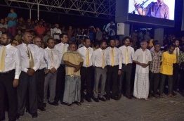 Opposition supporters gathered for the first anti-government rally held by the newly formed opposition alliance on Thursday evening. MIHAARU PHOTO/MOHAMED SHARUHAAN