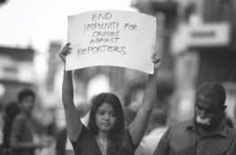 Some local journalists pictured during a protest in capital male calling on the government to ensure media freedom in the Maldives. FILE PHOTO