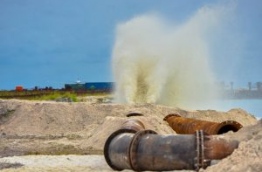 Land reclamation for INIA's new runway began on Monday. MIHAARU PHOTO/MOHAMED SHARUHAAN