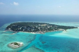 An aerial view of Faafu Atoll Nilandhoo island.