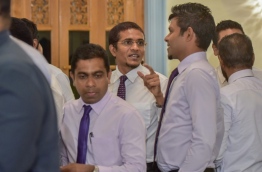 Some ruling party lawmakers pictured after a press conference held early last month. MIHAARU FILE PHOTO