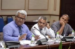 Media council members pictured during the sit-down with the parliamentary committee reviewing the defamation bill on Wednesday. MIHAARU PHOTO/NISHAN ALI