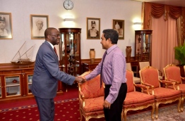 President Yameen meets the Commonwealth special envoy Willy Mutunga on Thursday. PHOTO/PRESIDENT'S OFFICE
