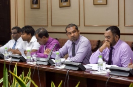 Some lawmakers of the 11 member parliamentary committee tasked with reviewing the contentious defamation bill. MIHAARU PHOTO/NISHAN ALI