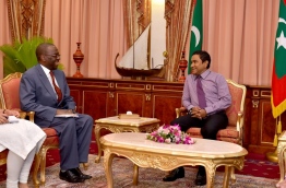 President Yameen meets the Commonwealth special envoy Willy Mutunga on Thursday. PHOTO/PRESIDENT’S OFFICE