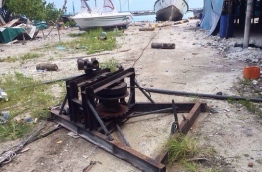 The winch that broke while it was being used to tow a boat ashore in Madifushi island. PHOTO/POLICE