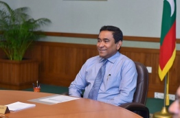 President Yameen smiles during a meeting with is cabinet last month. FILE PHOTO/PRESIDENT'S OFFICE