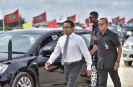 President Yameen arrives for the ceremony held to launch the land reclamation project for the new airport runway on July 25, 2016. MIHAARU FILE PHOTO/MOHAMED SHARUHAAN