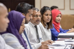 Broadcasting commission members at the parliamentary committee reviewing the defamation bill. MIHAARU FILE PHOTO/NISHAN ALI